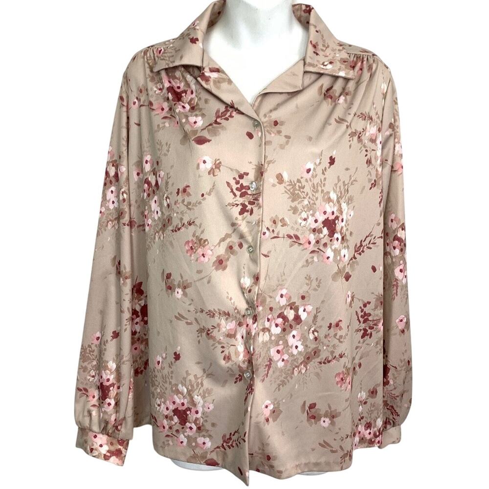 Designer Collectibles Womens Vintage Floral Shirt Top Button Up Long Sleeve 14